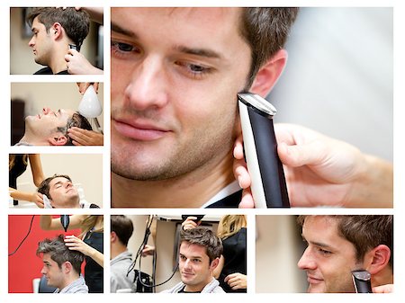 Collage of a young man at the hairdresser Stock Photo - Budget Royalty-Free & Subscription, Code: 400-04884757