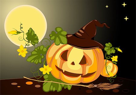 flowers in moonlight - halloween pumpkin with witch's hat at night Stock Photo - Budget Royalty-Free & Subscription, Code: 400-04884870