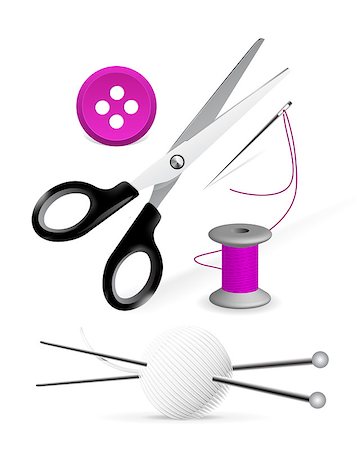 Items for knitting and sewing on white Stock Photo - Budget Royalty-Free & Subscription, Code: 400-04885099