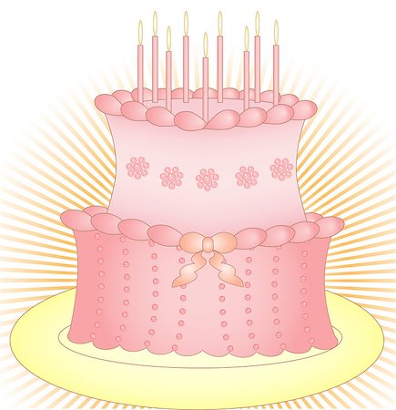 tall festive  pink cake with candles Stock Photo - Budget Royalty-Free & Subscription, Code: 400-04885298