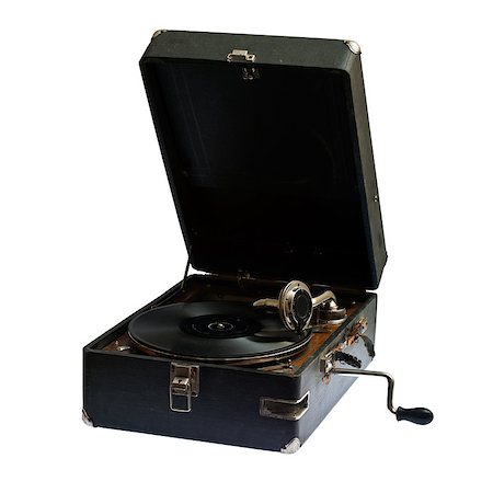 The sound of vintage...  Very old gramophone, isolated on pure white background (clipping paths included) Foto de stock - Super Valor sin royalties y Suscripción, Código: 400-04885590