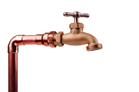 Bronze faucet attached to the water system of copper pipes. Stock Photo - Budget Royalty-Free & Subscription, Code: 400-04885628