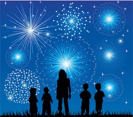 simsearch:400-05263557,k - Vector illustration of children watching fireworks Stock Photo - Budget Royalty-Free & Subscription, Code: 400-04885680