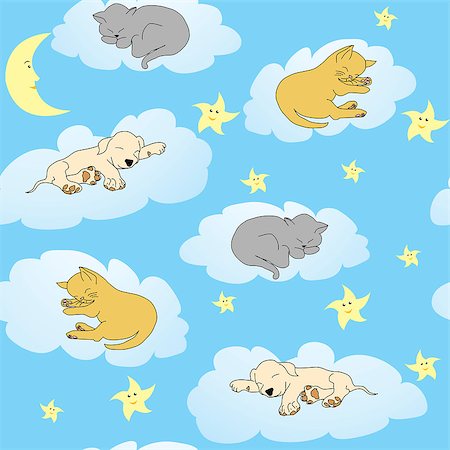 Background with sleepy animals and blue night sky Stock Photo - Budget Royalty-Free & Subscription, Code: 400-04885967