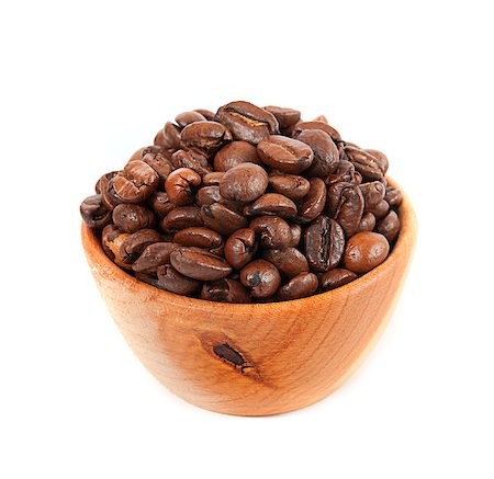 simsearch:400-04689653,k - coffee beans in a wooden platter isolated on a white background Stock Photo - Budget Royalty-Free & Subscription, Code: 400-04886017