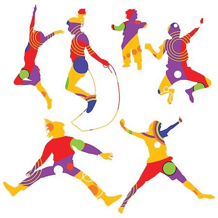 isolated colorful silhouettes of kids jumping Stock Photo - Budget Royalty-Free & Subscription, Code: 400-04886070