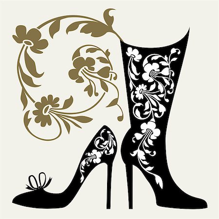 elakwasniewski (artist) - Black silhouettes of women shoes collection and ornaments Stock Photo - Budget Royalty-Free & Subscription, Code: 400-04886202