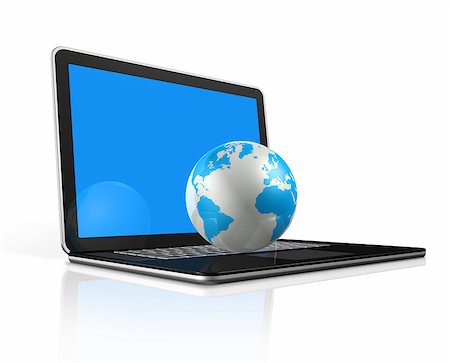 simsearch:400-04854535,k - 3D world globe, map on a laptop computer isolated on white with clipping path Stock Photo - Budget Royalty-Free & Subscription, Code: 400-04886307