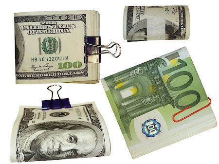 simsearch:400-04392041,k - Colection of packs of 100 dollars and euro isolated on white background Foto de stock - Royalty-Free Super Valor e Assinatura, Número: 400-04886872
