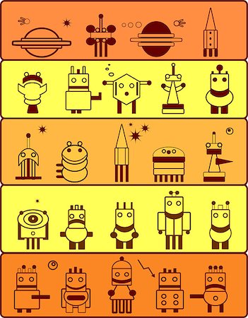 Set of robots inhabitants of the planet Mars. Cartoon. Stock Photo - Budget Royalty-Free & Subscription, Code: 400-04887025