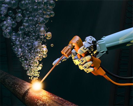 robotica - Deep sea repair work on a corroded metal pipe Fotografie stock - Microstock e Abbonamento, Codice: 400-04887035