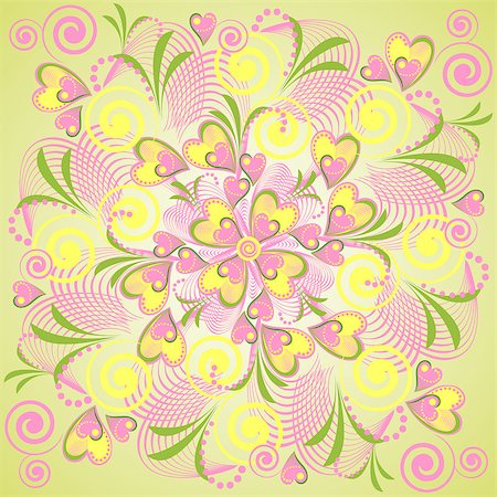 simsearch:400-04742704,k - Seamless retro background with flower heart. Vector abstract background with nature theme. Foto de stock - Royalty-Free Super Valor e Assinatura, Número: 400-04887120