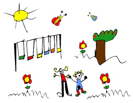 drawn baby - Child hand drawn illustration of children spring time outdoors activities. Stock Photo - Budget Royalty-Free & Subscription, Code: 400-04887176
