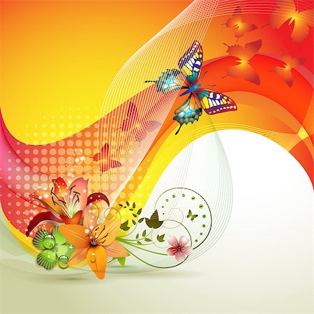 Colorful background with butterfly and flowers Stock Photo - Budget Royalty-Free & Subscription, Code: 400-04887256