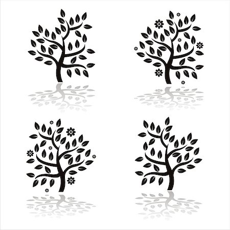simsearch:400-04823686,k - set of 4 black trees silhouettes with flowers Photographie de stock - Aubaine LD & Abonnement, Code: 400-04887601