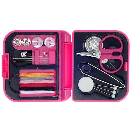 sewing tools - Pink Travel Sewing Kit Isolated on White with a Clipping Path. Stock Photo - Budget Royalty-Free & Subscription, Code: 400-04887727