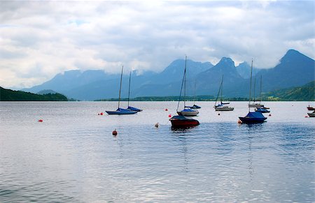 Sailing boats on Wolfgangsee Lake, Salzburgerland, Austria Stock Photo - Budget Royalty-Free & Subscription, Code: 400-04888923