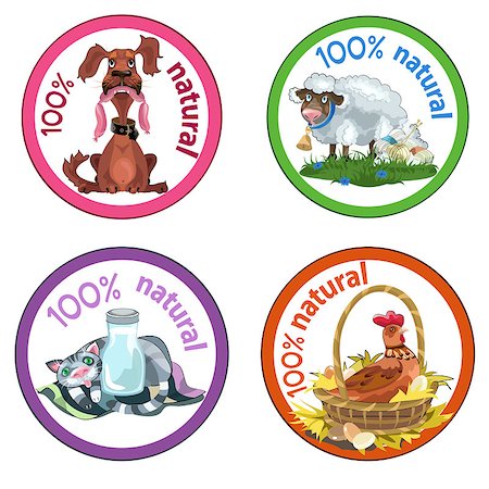 Set of four funny pets labels for natural goods. Stock Photo - Budget Royalty-Free & Subscription, Code: 400-04889258