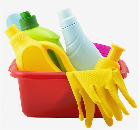 Banks, bottles with washing-up liquids, gloves isolated Stock Photo - Budget Royalty-Free & Subscription, Code: 400-04889285