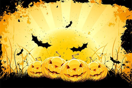 simsearch:400-05692673,k - Grungy Halloween background with pumpkins  bats and full moon Stockbilder - Microstock & Abonnement, Bildnummer: 400-04889351