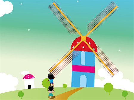 sky to paint cartoon - Kids rotating windmill Stock Photo - Budget Royalty-Free & Subscription, Code: 400-04889378