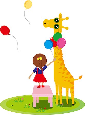 little girl send balloons to the giraffe Stock Photo - Budget Royalty-Free & Subscription, Code: 400-04889390