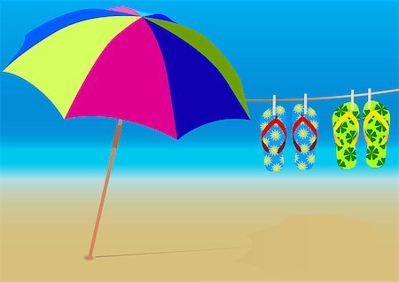 sandals resort - Summer Background - Beach Umbrella and Hanging Flip-Flops on Empty Sandy Beach Foto de stock - Royalty-Free Super Valor e Assinatura, Número: 400-04880203