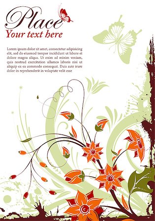 simsearch:400-04869919,k - Grunge decorative floral frame with butterfly, element for design, vector illustration Foto de stock - Super Valor sin royalties y Suscripción, Código: 400-04880536