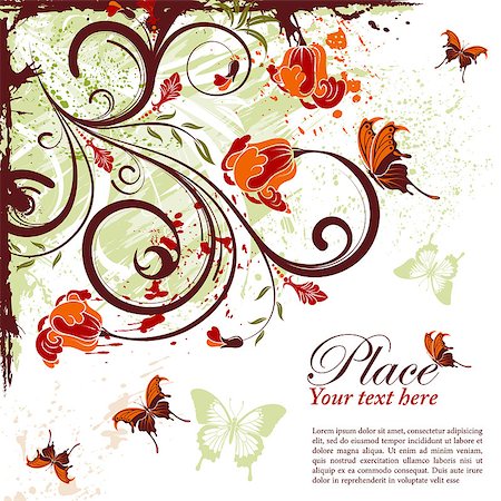 simsearch:400-04869919,k - Grunge decorative floral frame with butterfly, element for design, vector illustration Foto de stock - Super Valor sin royalties y Suscripción, Código: 400-04880532