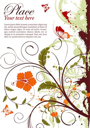 simsearch:400-04869919,k - Grunge decorative floral frame with butterfly, element for design, vector illustration Stock Photo - Budget Royalty-Free & Subscription, Code: 400-04880541
