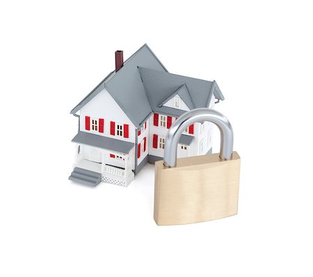 simsearch:400-04881139,k - Concept images of a miniature grey house with a padlock against a white background Foto de stock - Royalty-Free Super Valor e Assinatura, Número: 400-04881116