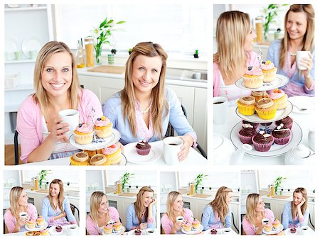 simsearch:400-04729451,k - Collage of young beautiful women ready for a snack in the kitchen Stock Photo - Budget Royalty-Free & Subscription, Code: 400-04881358
