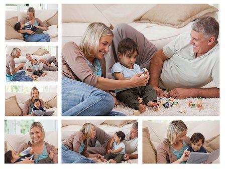 Collage of a couple and their baby in the living room Stock Photo - Budget Royalty-Free & Subscription, Code: 400-04881379