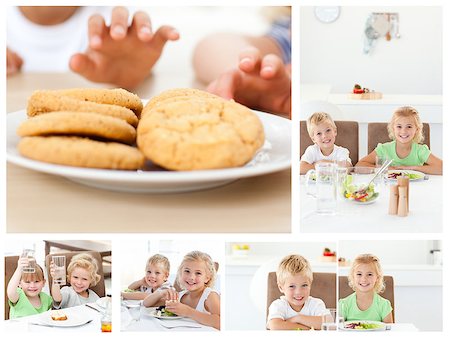 simsearch:400-06643567,k - Collage of children having a snack Stockbilder - Microstock & Abonnement, Bildnummer: 400-04881399