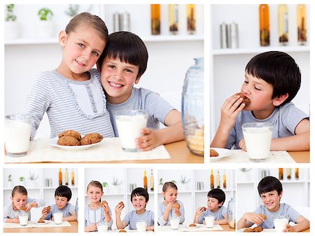 simsearch:400-06643567,k - Collage of kids having a snack Stockbilder - Microstock & Abonnement, Bildnummer: 400-04881402