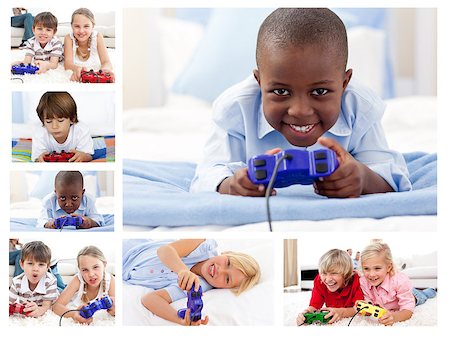 Collage of children playing video games Stock Photo - Budget Royalty-Free & Subscription, Code: 400-04881410