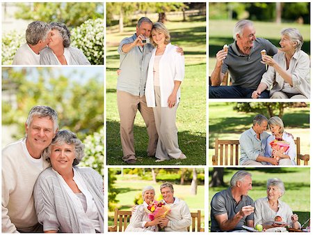 Collage of a mature couple in a park Stock Photo - Budget Royalty-Free & Subscription, Code: 400-04881426