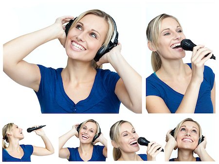 Collage of a young woman listining to music and singing Stock Photo - Budget Royalty-Free & Subscription, Code: 400-04881466