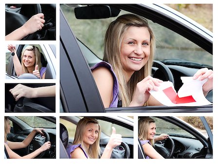 Collage of a young driver in her car Stock Photo - Budget Royalty-Free & Subscription, Code: 400-04881475