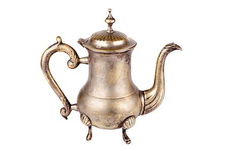 silver antique - Antique teapot on white background Stock Photo - Budget Royalty-Free & Subscription, Code: 400-04882309