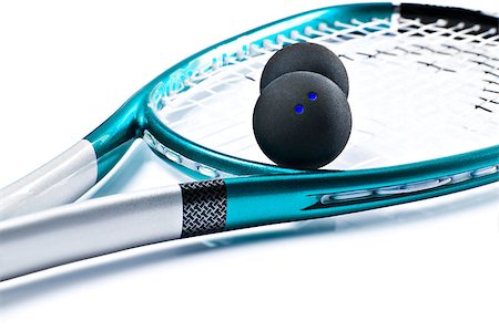 simsearch:400-04329882,k - Blue squash racket with balls on white background Stock Photo - Budget Royalty-Free & Subscription, Code: 400-04882599