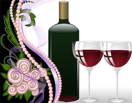 simsearch:628-02615764,k - wine on black and white background with pearls and a bouquet of roses Stockbilder - Microstock & Abonnement, Bildnummer: 400-04882721