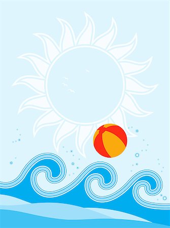summer beach abstract - vector waves and beach ball background, Adobe Illustrator 8 format Stock Photo - Budget Royalty-Free & Subscription, Code: 400-04882866
