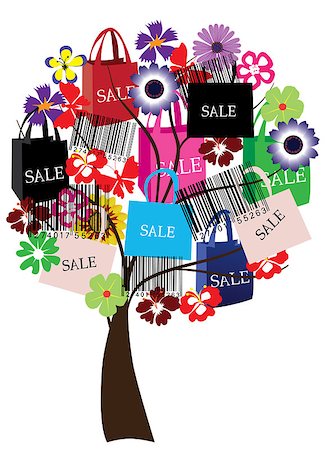 paper cut illustration - Vector illustration of a sale tree with shopping bags and bar-codes Stock Photo - Budget Royalty-Free & Subscription, Code: 400-04882909