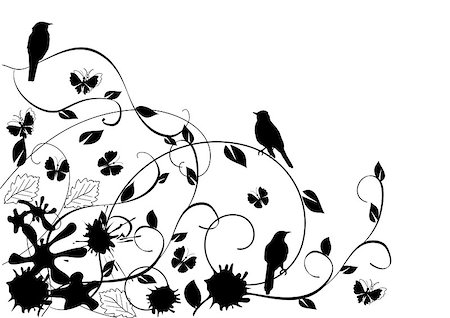 simsearch:400-05311033,k - Vector illustration of floral background with birds and butterflies Stockbilder - Microstock & Abonnement, Bildnummer: 400-04882931