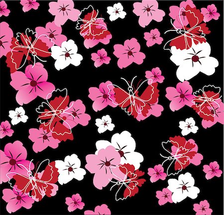 simsearch:400-05311033,k - Vector illustration of floral background with butterflies Stockbilder - Microstock & Abonnement, Bildnummer: 400-04882932