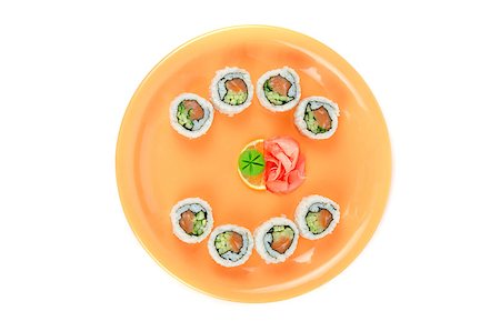 simsearch:400-04397537,k - Closeup japanese sushi set at plate on a white Stockbilder - Microstock & Abonnement, Bildnummer: 400-04883212