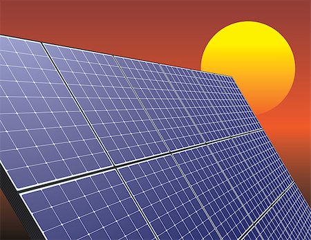 Solar energy panel over sunrise sky. Innovative technology illustration. Fotografie stock - Microstock e Abbonamento, Codice: 400-04883374