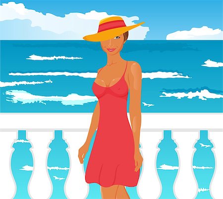 elegant dock - Illustration girl on quay at the sea - vector Stock Photo - Budget Royalty-Free & Subscription, Code: 400-04883567