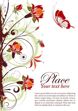 simsearch:400-04869919,k - Grunge floral frame with butterfly, element for design, vector illustration Stock Photo - Budget Royalty-Free & Subscription, Code: 400-04883820